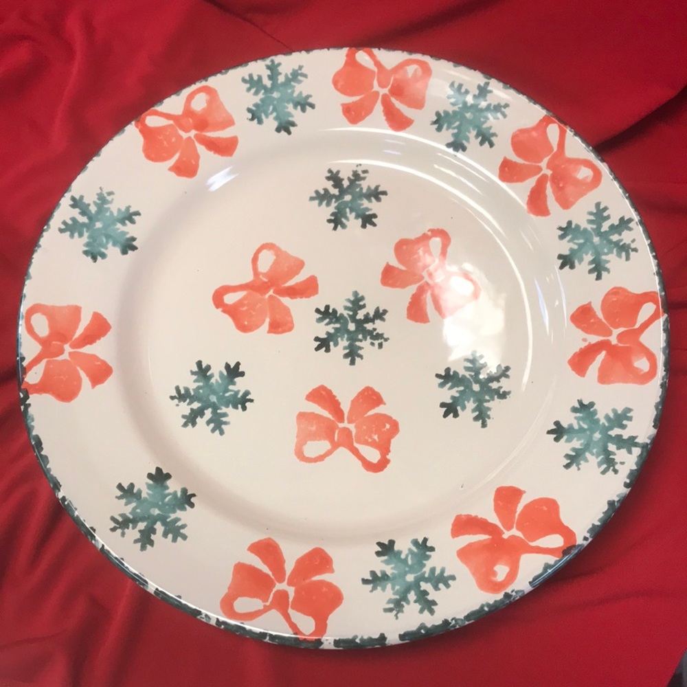 Vintage Italian hand-painted Christmas‎ Bows & Snowflakes Plate